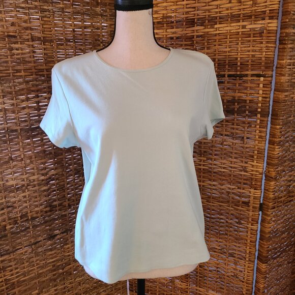 VTG Eileen Fisher Womens Top Shirt Y2K Sz M Cap Sleeve Light Blue 100% Cotton - Picture 1 of 4